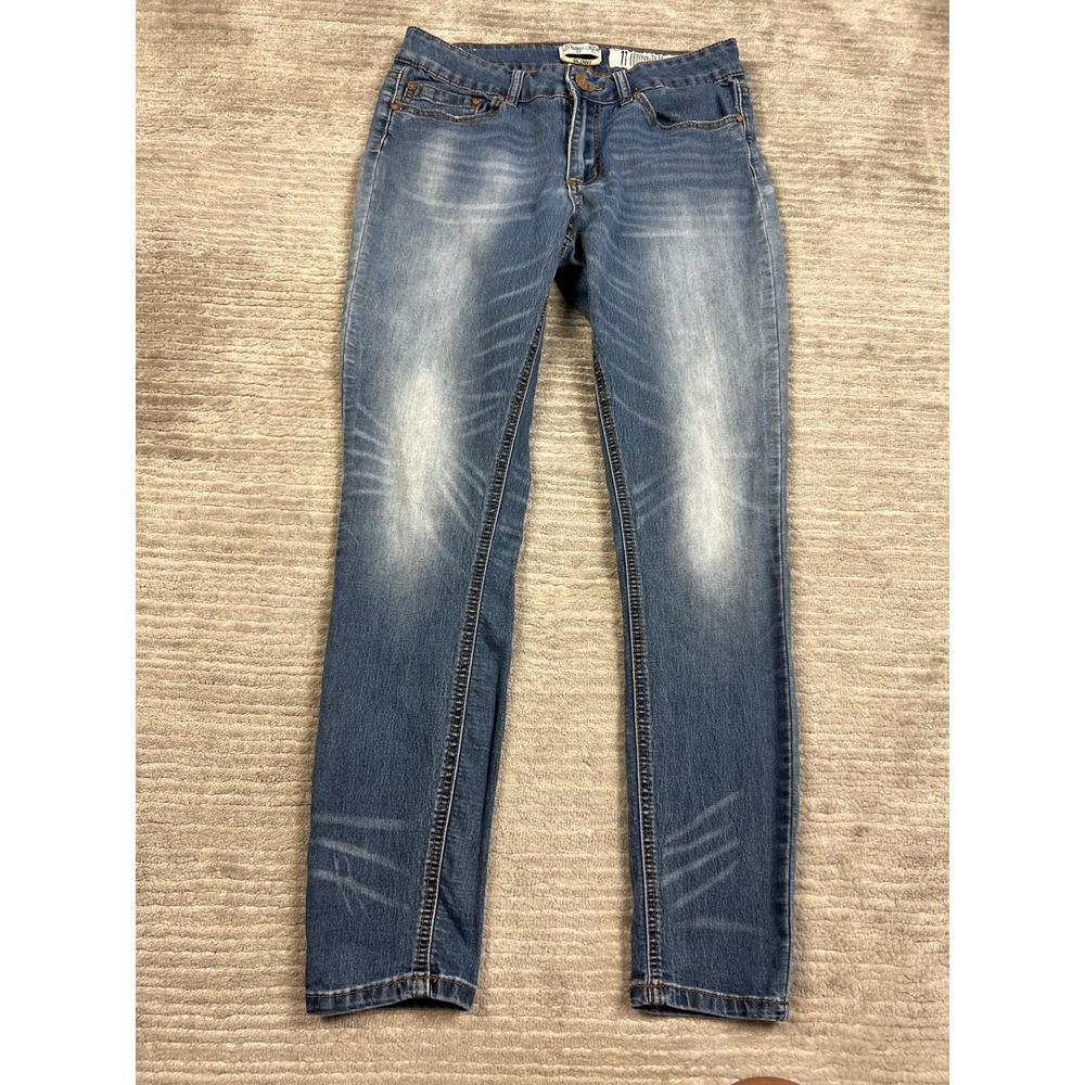Indigo Rein Skinny Jeans Women 11 Blue Medium Wash Stretch Whiskered Denim Pants